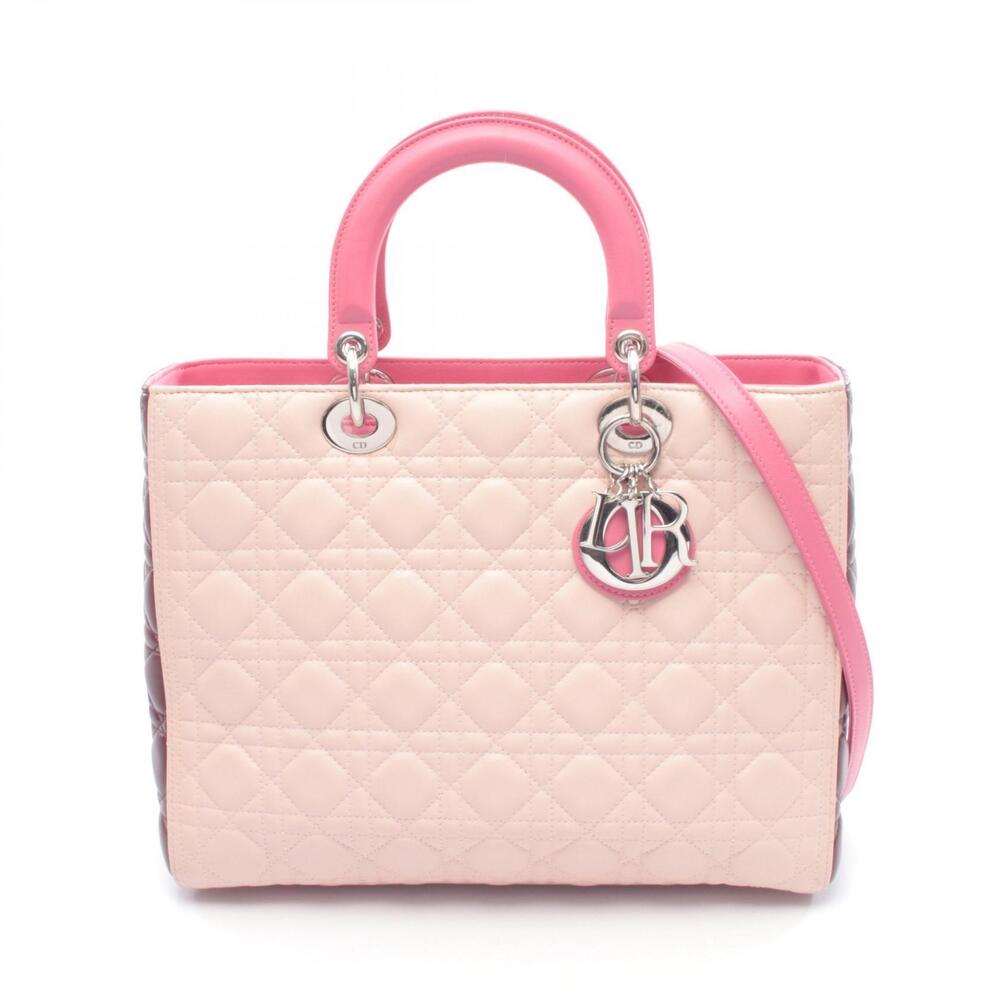 Dior Lady Cannage Handbag Leather Pink Burgundy Red
